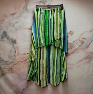 Touch Me Striped Green & Blue Hi-Low Skirt